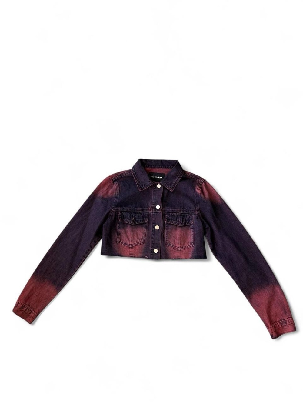 Fashion Nova Cropped Tie-Dye Denim Jacket - Purple & Pink